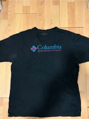Columbia Black Short-Sleeve Tee with Blue and Pink Logo